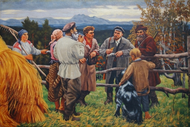  Ленин с крестьянами 100-150 см. холст масло 1963г 