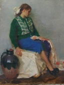 Портрет девушки возле лампы  126-98 см. холст масло 1956 г 