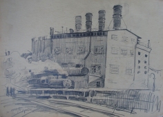 Заводской цех 29-39 см. бумага графит 1961г