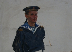 Портрет моряка 42-58 см. картон, масло 1965г  