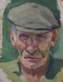 Портрет старика в кепке  30-22,5 см.  картон масло 1960е 