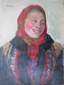 Портрет гуцульской женщины  картон, масло