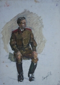 Портрет командира  50-36 см.  картон масло 1970е