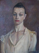 Портрет девушки на темном фоне  59-42 см. холст масло 1970е