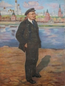 Ленин на фоне реки 200-150 холст, масло