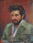  Портрет мужчины в сером плаще 50-40 см. холст масло 1970е 