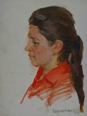 Портрет девушки профиль  33-25 см.  картон масло 1960е  