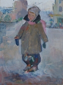 Зимняя прогулка 65,5-49,5 см. картон масло 1962г