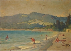  Пляж 51-73 см. картон масло 1957г. 