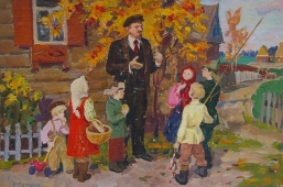  Ленин и дети 31-46 см. картон масло 1970е
