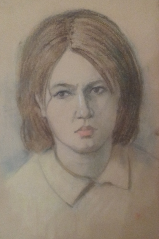 Портрет рыжеволосой девушки в белой блузке 35-23 см., бумага, карандаш, пастель