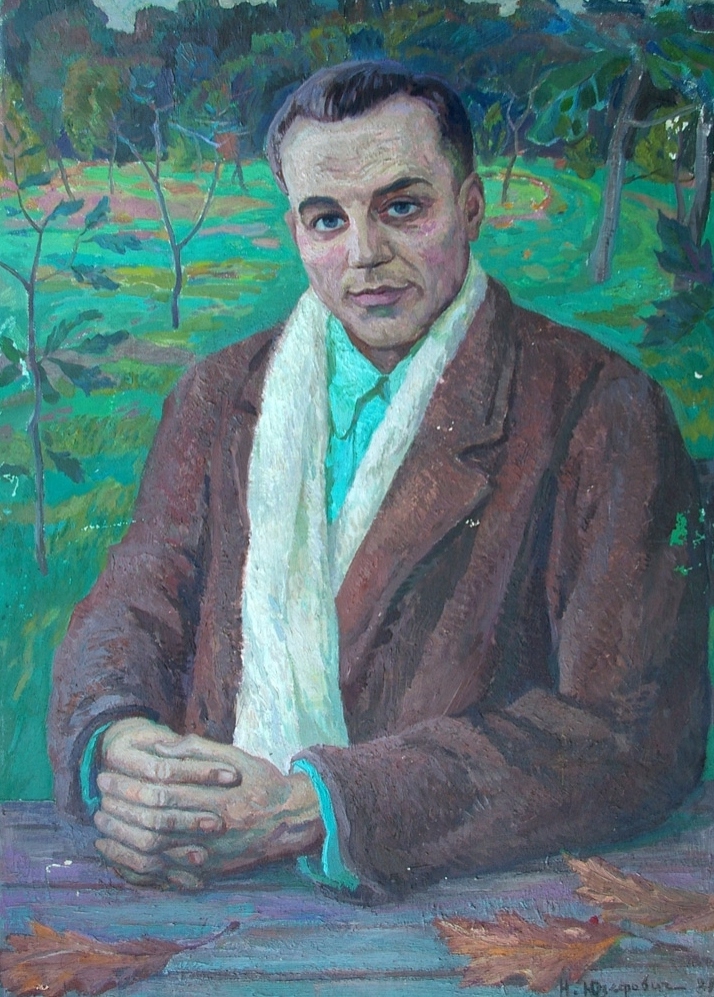 Портрет с шарфом 72-100 фанера, масло 1981г.