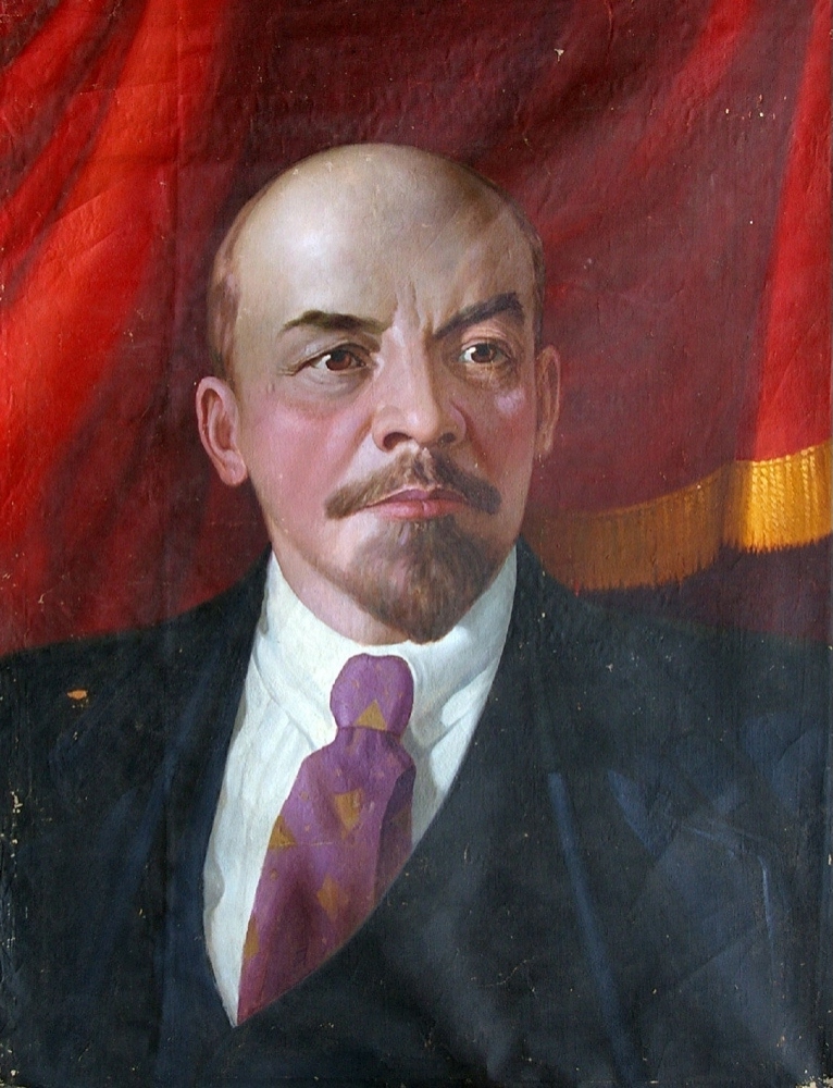 В.Ленин. Портрет на фоне флага 175-135 холст, масло