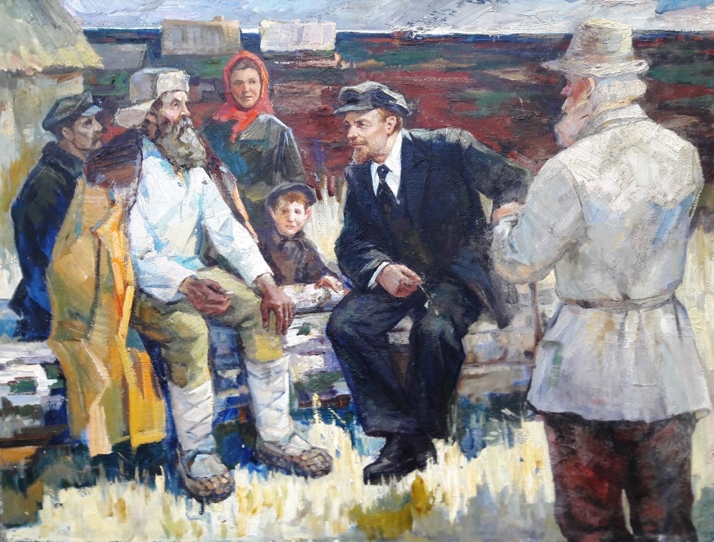 Ленин с крестьянами 120-159см. холст масло 1968г