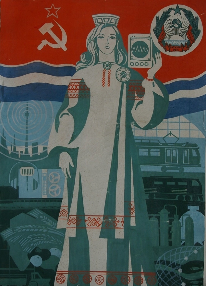 Плакат  Дружба народов 72-52  см. холст масло 1970е 