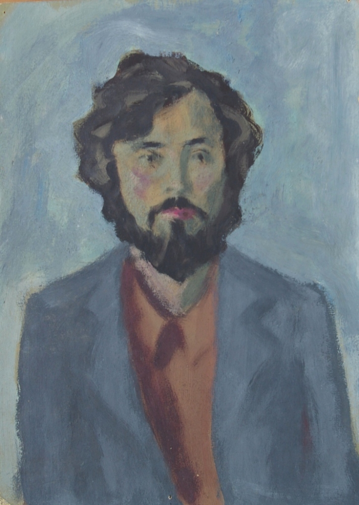 Портрет мужчины в голубых тонах  44-31см.  картон масло 1970е 