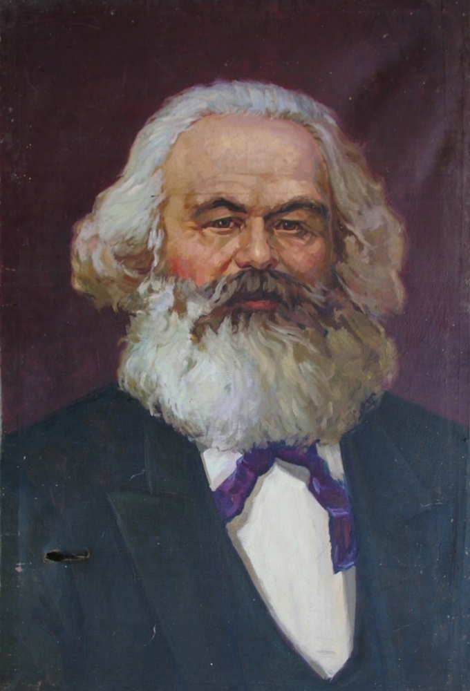  К. Маркс на бордовом фоне 161-109 см. холст масло 1970е 