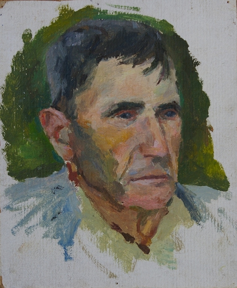 Портрет мужчины на зеленом фоне 33-27 см.  картон масло 1970е 