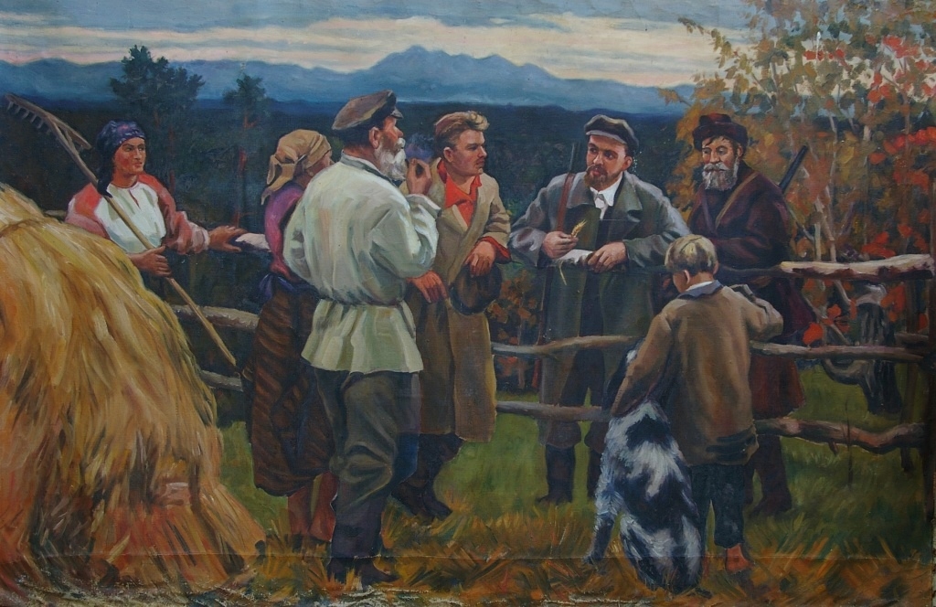 Ленин с крестьянами 118-178 см. холст масло 1970е 