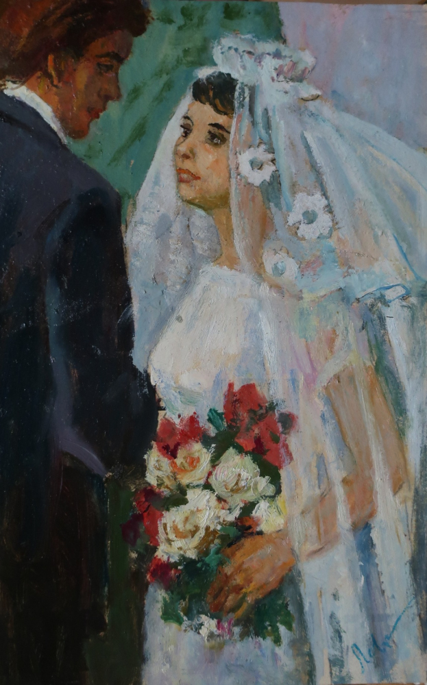 Свадьба 30-19 см. картон, масло 1970 год
