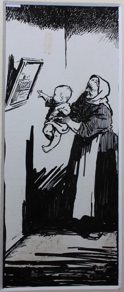 Рисунок к книге Л.Ляшенко, Секрет 18-8 см., бумага, тушь 1959 год 