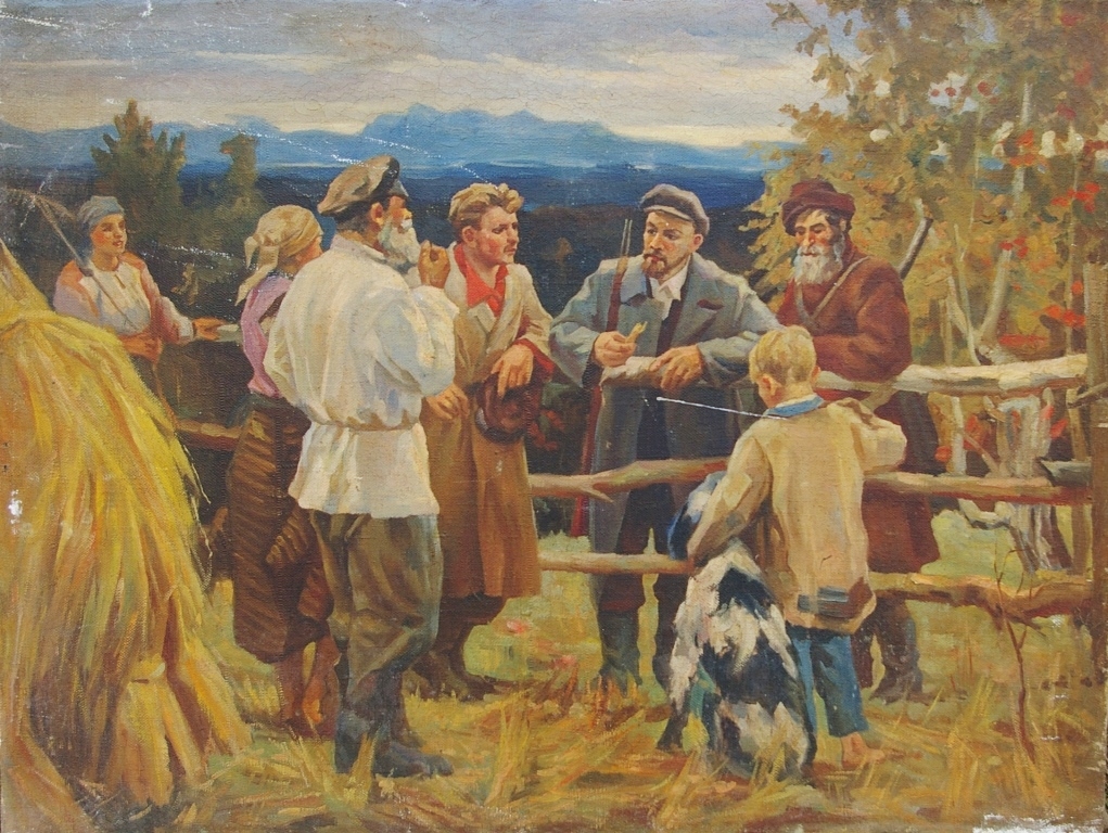 Ленин с крестьянами 105-140 см. холст, масло 1970е  