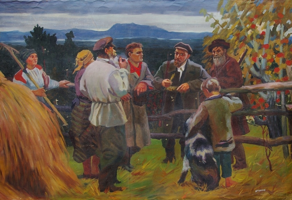 Ленин беседует с крестьянами 135-197 см. холст масло 