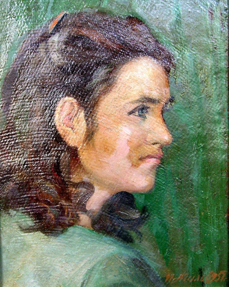 Шура - портрет сестры 30-24 см., картон, масло 1975 