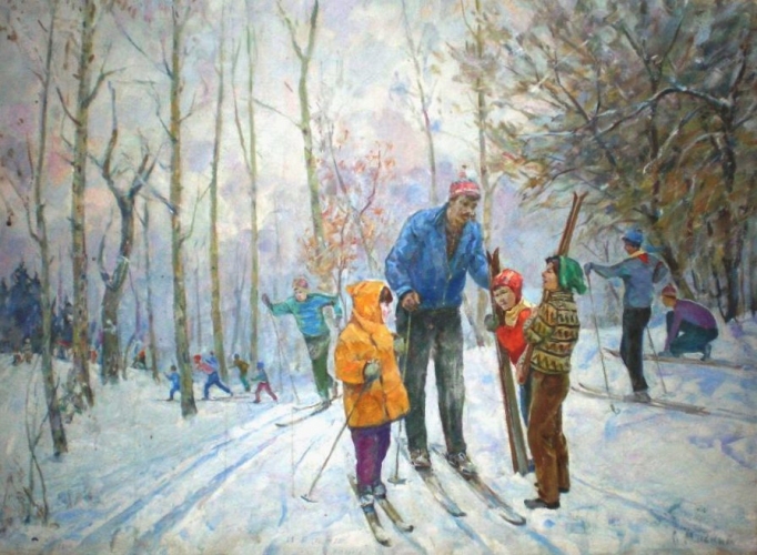 Школьники на лыжной прогулке 90-125 холст, масло 1974г.