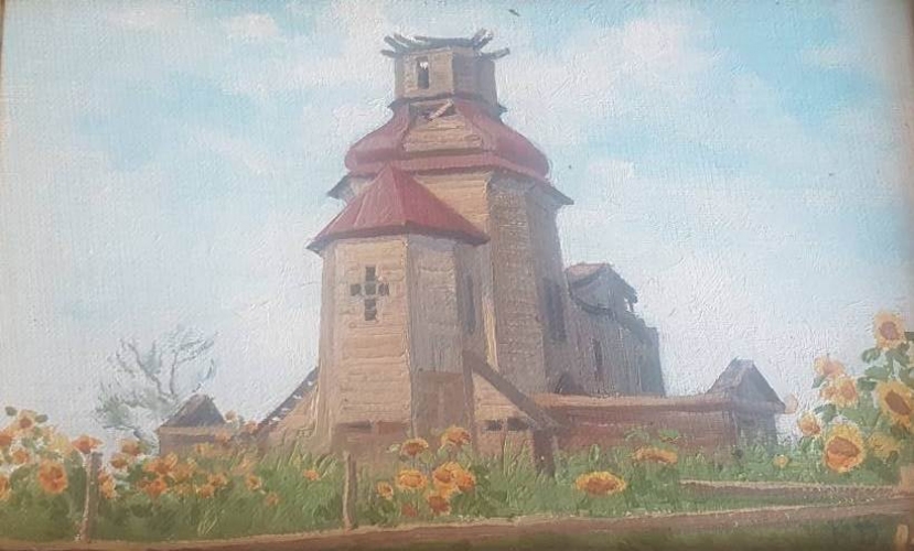 Старая казацкая церковь в Седневе 15-25 см., картон, масло 1965