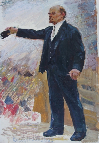  Ленин с кепкою в руке  50-35 см. картон масло 1970е 