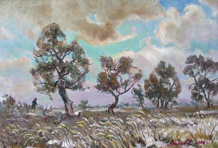 Деревья. Свежий ветер. 35-50 см., холст, масло 1957 