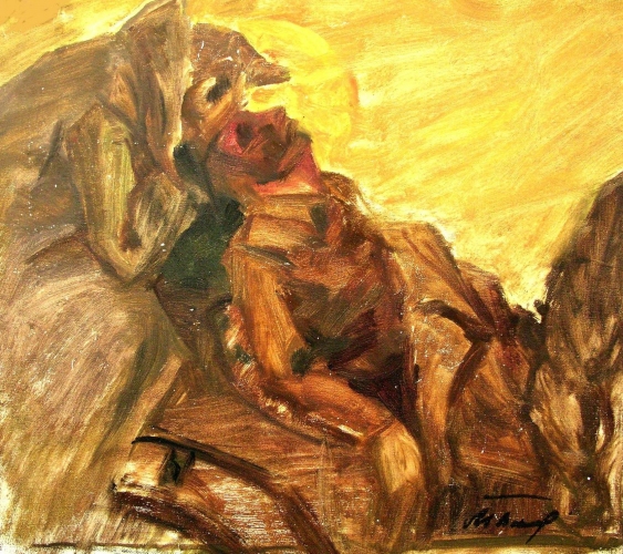 Этюд Плач 35-35 см., картон, масло 1972  