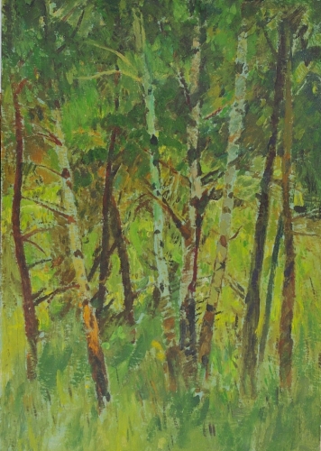  Молодой лес 70-49 см. картон масло 1970е 