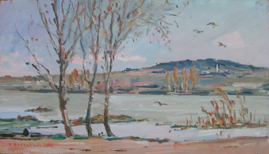 Альма разлилась 29-50 см,  оргалит масло 2004 