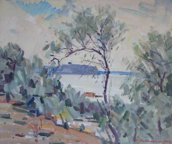 Серый день 50-61 см.  оргалит масло 2008 