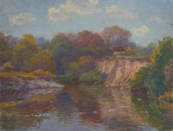 Берег реки 40-52 см. картон масло 