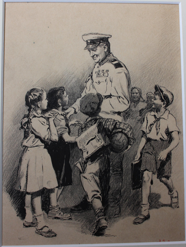 Рисунок к пьесе Богдана Чалого Хто такий Каракурта 18-24 см., картон, карандаш, тушь 1957 год 
