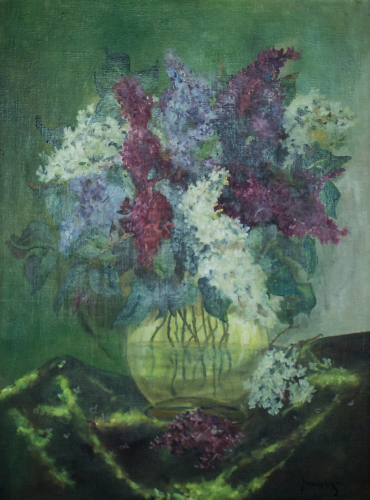 Натюрморт ваза с цветами 80-60 см., холст, масло 1950 год 