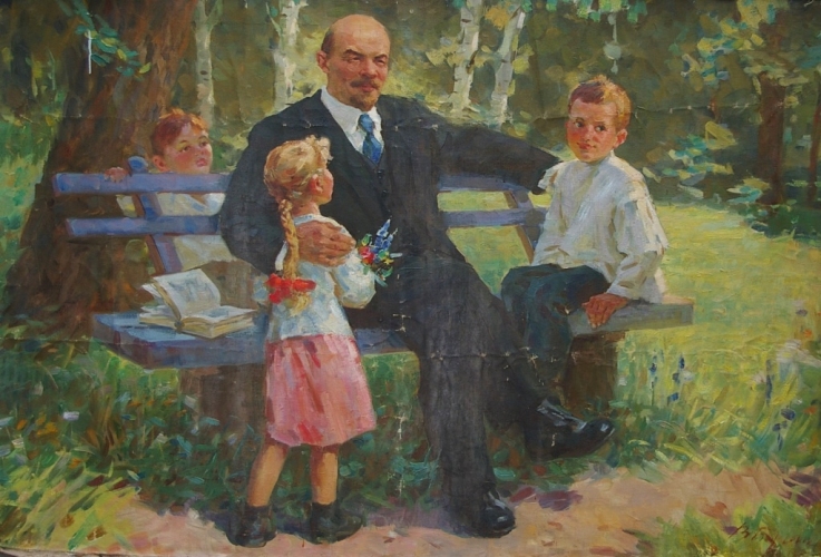 Ленин с детьми 100-149 см. холст масло 1970е
