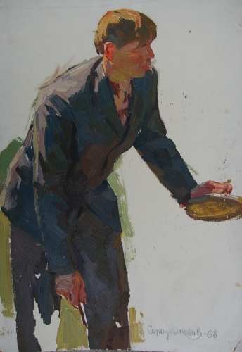 Портрет мужчины 50-35 см. картон масло 1968г 