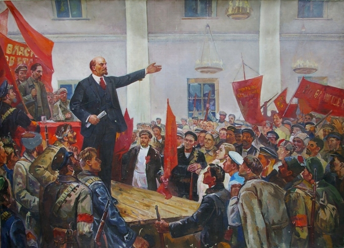 Ленин провозглашает Советскую власть 163-230 см. холст масло 1984г 