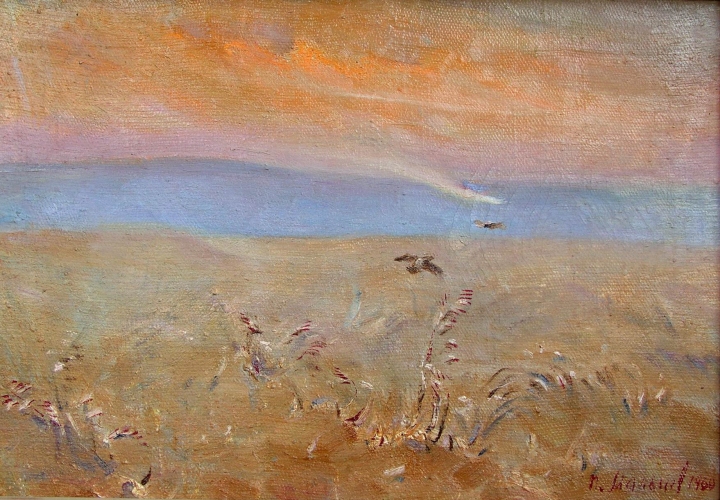 Вечернее поле 25-35 см., холст, масло 1986 