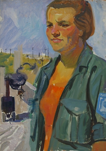 Портрет бригадира  50-35 см. картон масло 1960е
