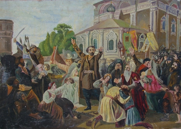 Битва за храм 70-100 см. холст масло 1970е
