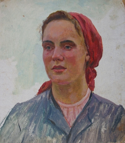 Женский портрет 40-35 см. картон масло1960е 