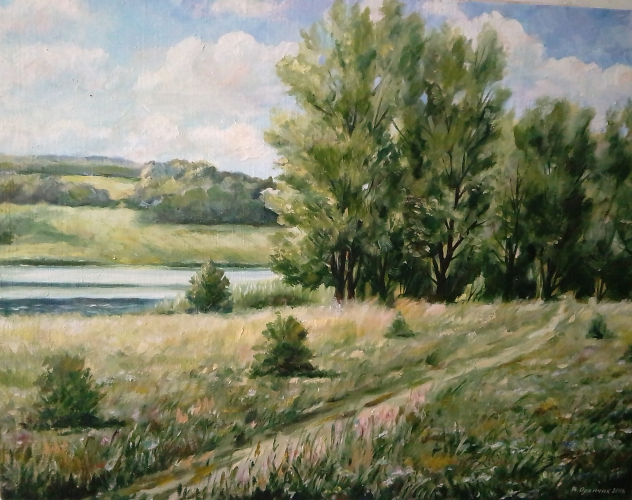 На берегу озера 53-70 см. холст масло 2016г 