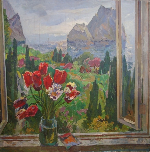 Тюльпаны на окне 90-90 холст, масло