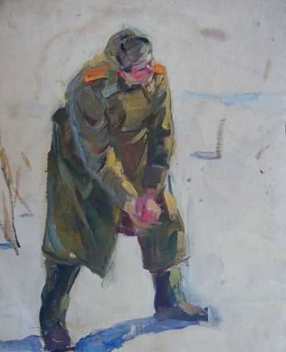 Портрет солдата 35-28 см. холст масло 1960-е г. 