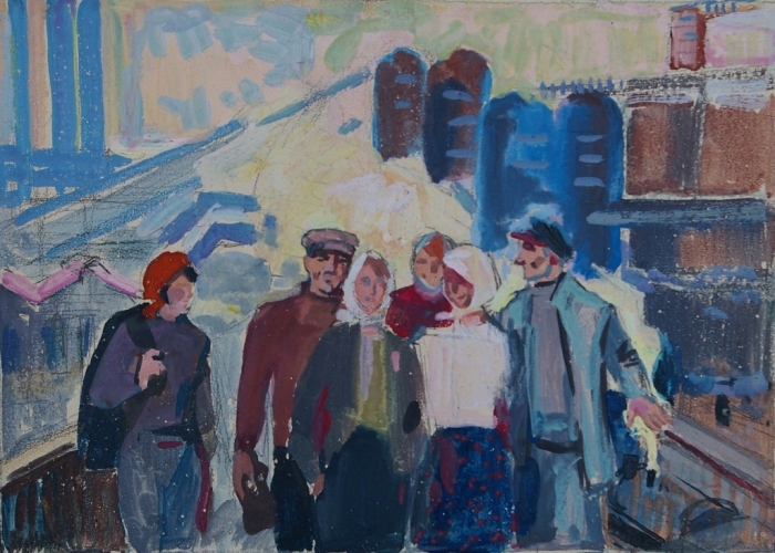 Эскиз Бригада рабочих  21-30 см. картон гуашь  1970е 